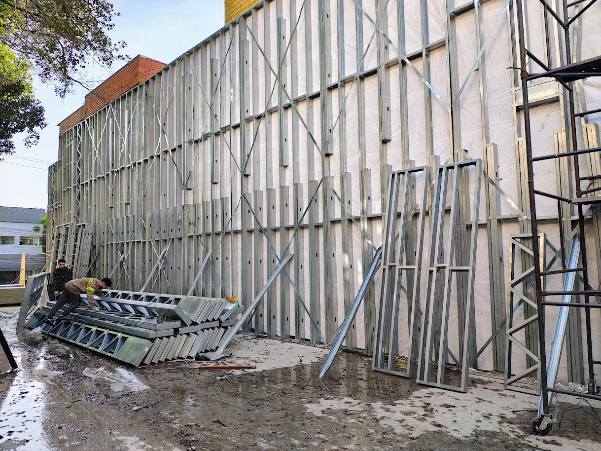 Cold-formed steel framing structure under construction